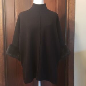 Ann Taylor Black Sweater With Faux Fur Sleeve Trim